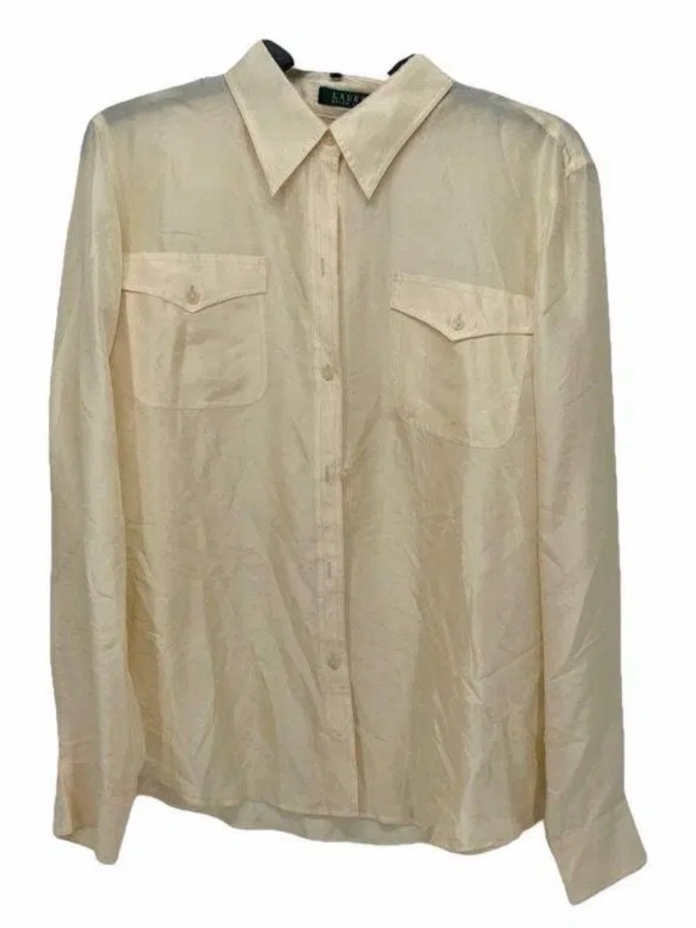 Lauren Ralph Lauren Cream Button-Down Shirt with Chest Pockets size 12 100%Silk